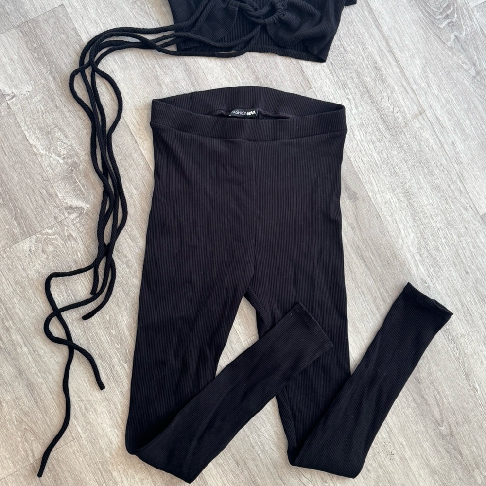 Black Two-Piece Ribbed Set - Picture 2 of 3